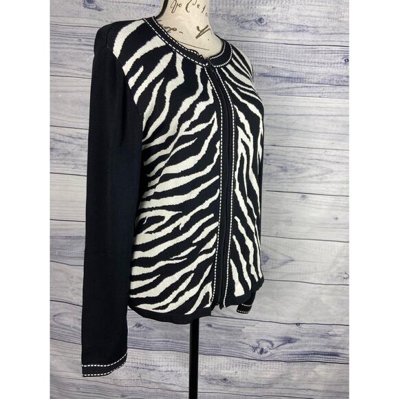 Rafael Zip Up Cardigan Sweater Womens S Long Sleeve Black Zebra Stretch - Picture 1 of 11